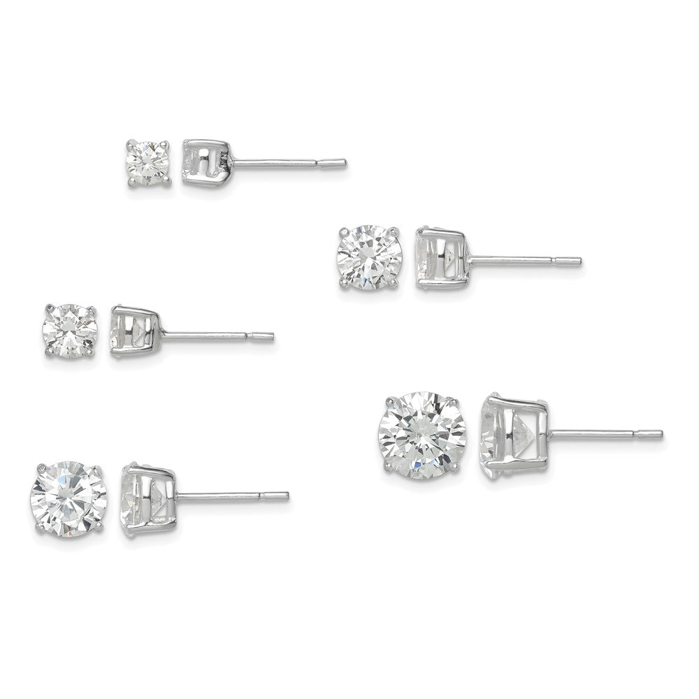Sterling Silver Polished Round CZ 5-Pair Post Earrings Set