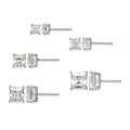 Sterling Silver Polished Square CZ 5-Pair Post Earrings Set