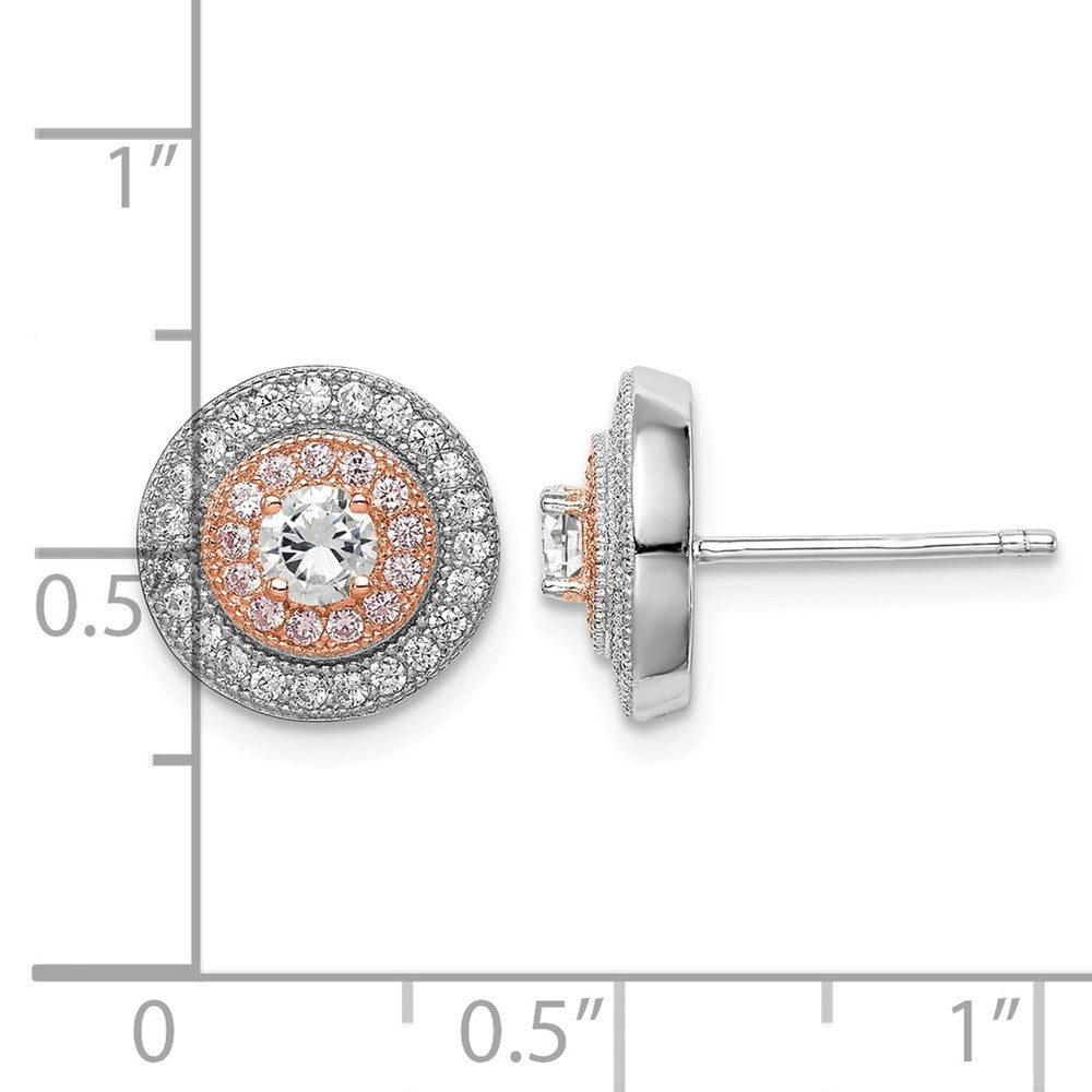 Sterling Silver Rhodium & Rose Gold-plated Pavé CZ Circle Post Earrings