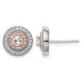Sterling Silver Rhodium & Rose Gold-plated Pavé CZ Circle Post Earrings