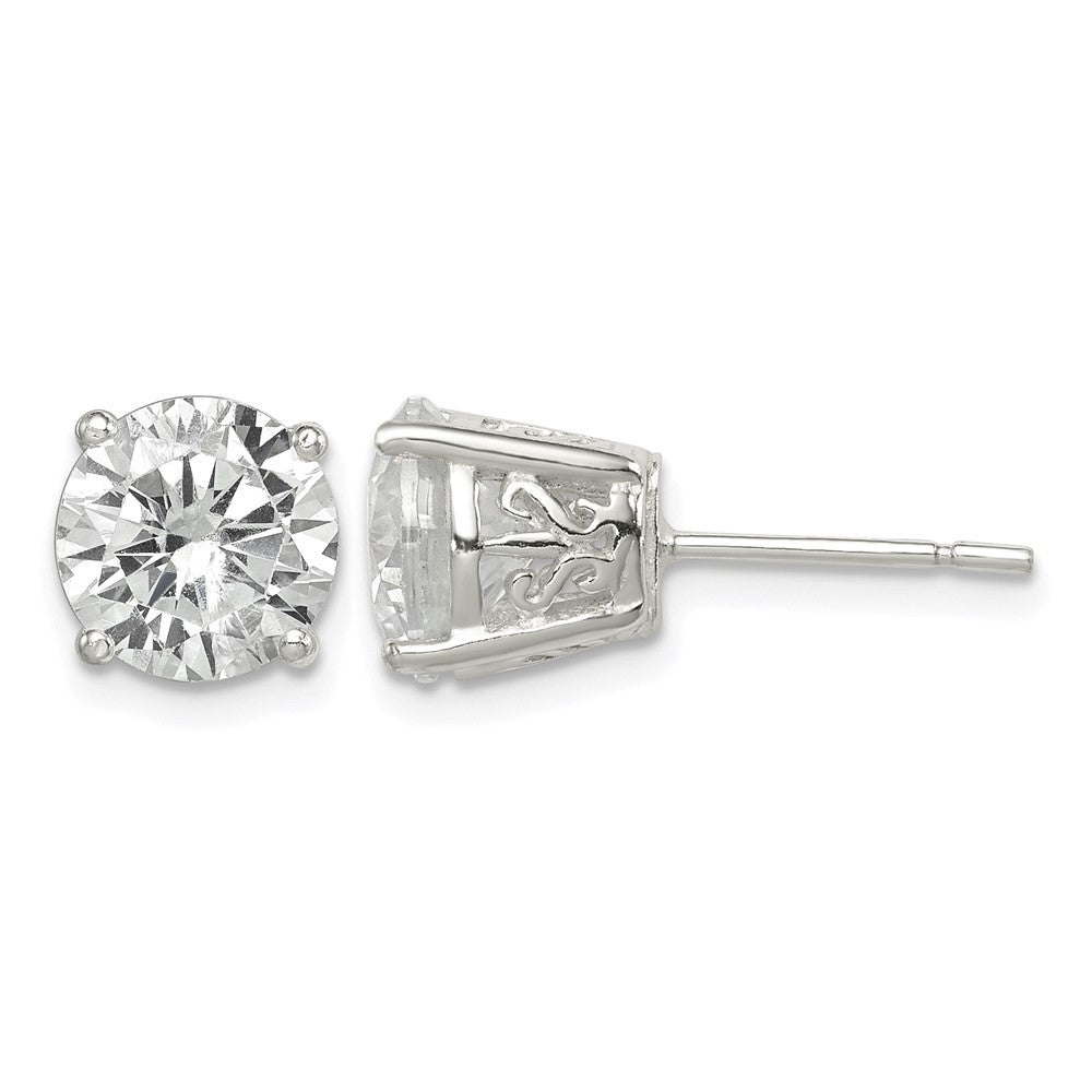 Sterling Silver Polished 8mm Round CZ Swirl Basket Set Stud Earrings