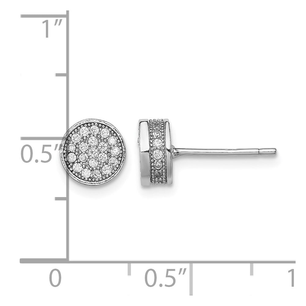 Sterling Silver Rhodium-plated Polished Pavé CZ 8mm Circle Post Earrings