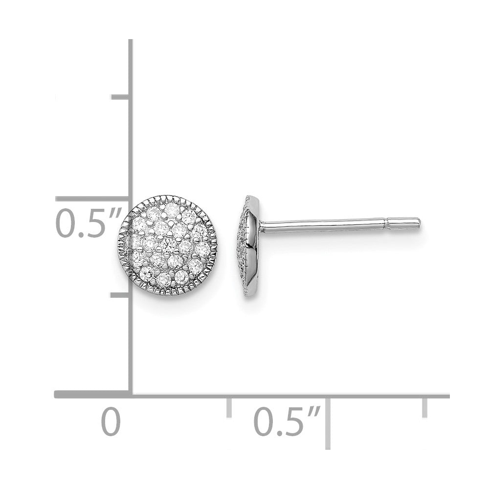 Sterling Silver Rhodium-plated Polished Pavé CZ 7mm Circle Post Earrings