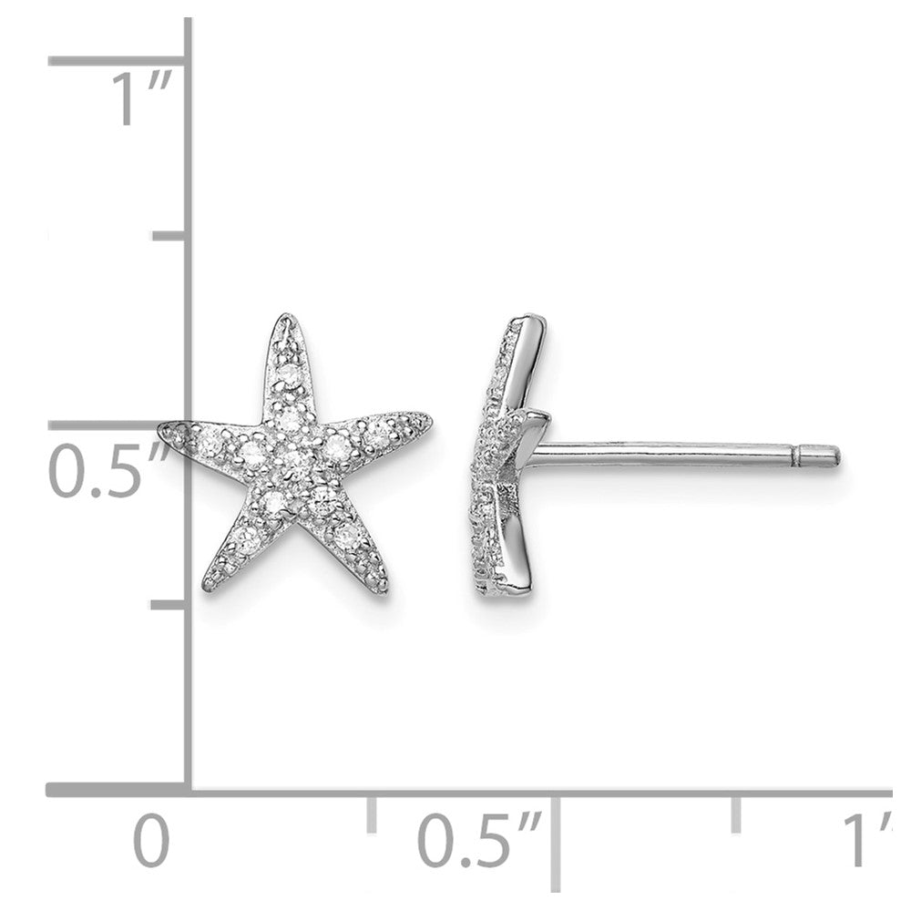 Sterling Silver Rhodium-plated CZ Micro pavé Starfish Post Earrings