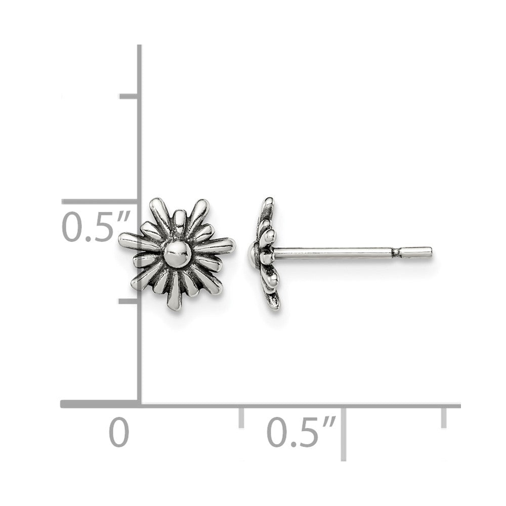 Sterling Silver Polished and Antiqued Flower Post Earrings