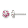 Sterling Silver Polished Enamel Flower CZ Post Earrings