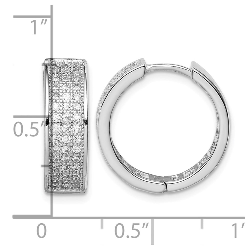 Sterling Silver Polished Rhodium-plated 3-row Hinged Hoop Earrings