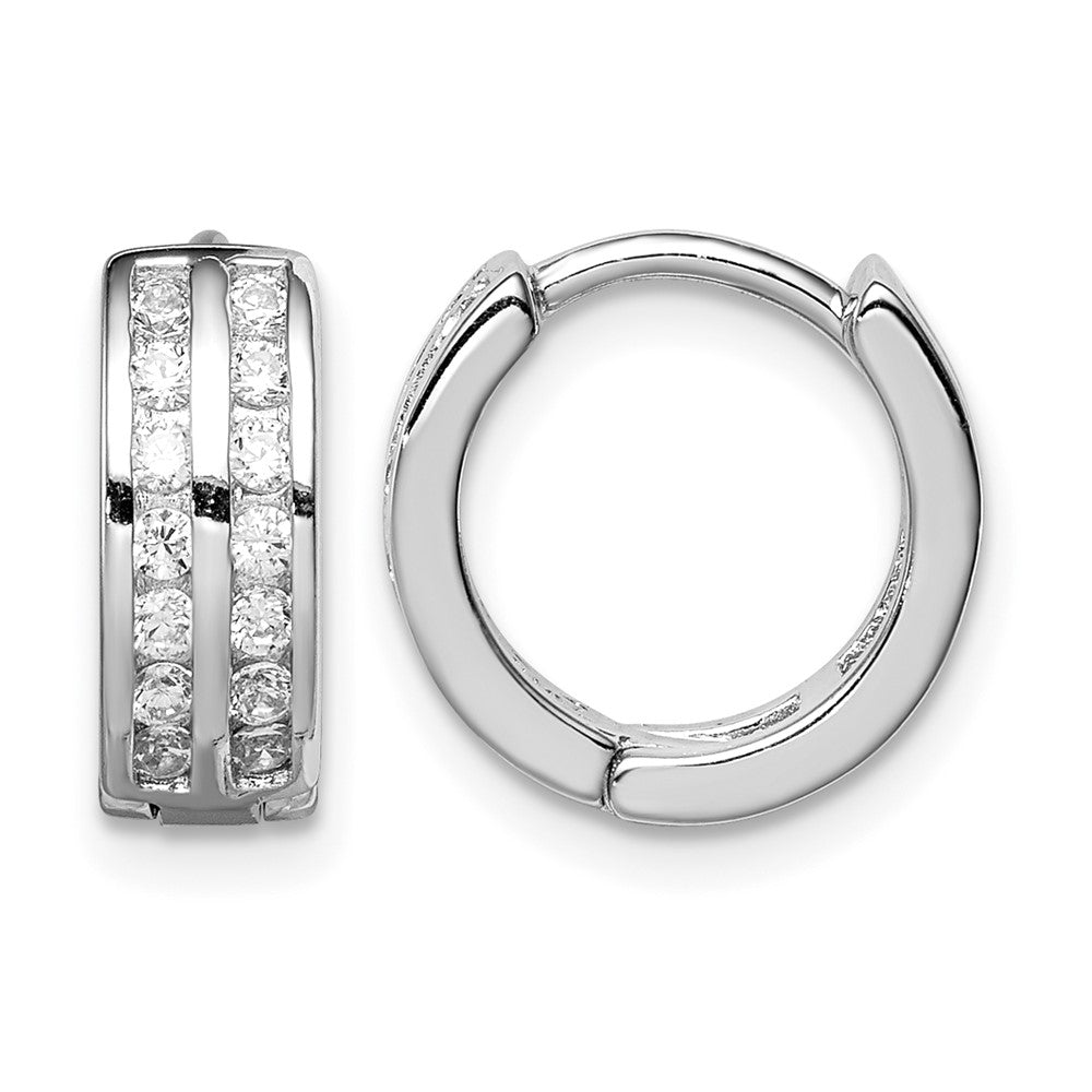 Sterling Silver Polished Rhodium-plated Hinged Hoop Earrings