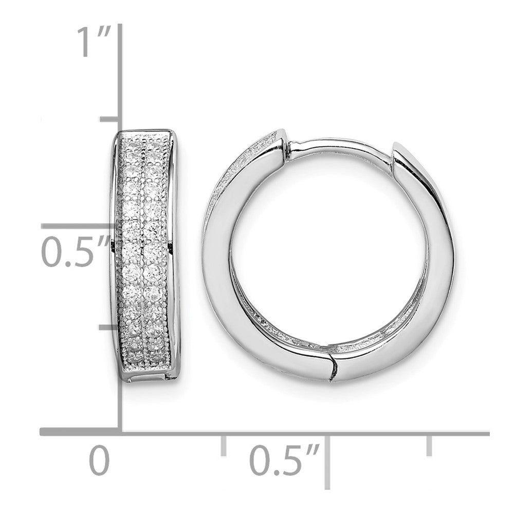 Sterling Silver Rhodium-plated 2-row Pavé Hinged Hoop Earrings
