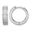 Sterling Silver Rhodium-plated 2-row Pavé Hinged Hoop Earrings
