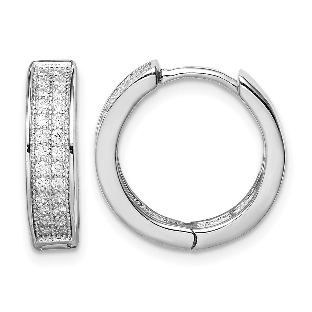 Sterling Silver Rhodium-plated 2-row Pavé Hinged Hoop Earrings
