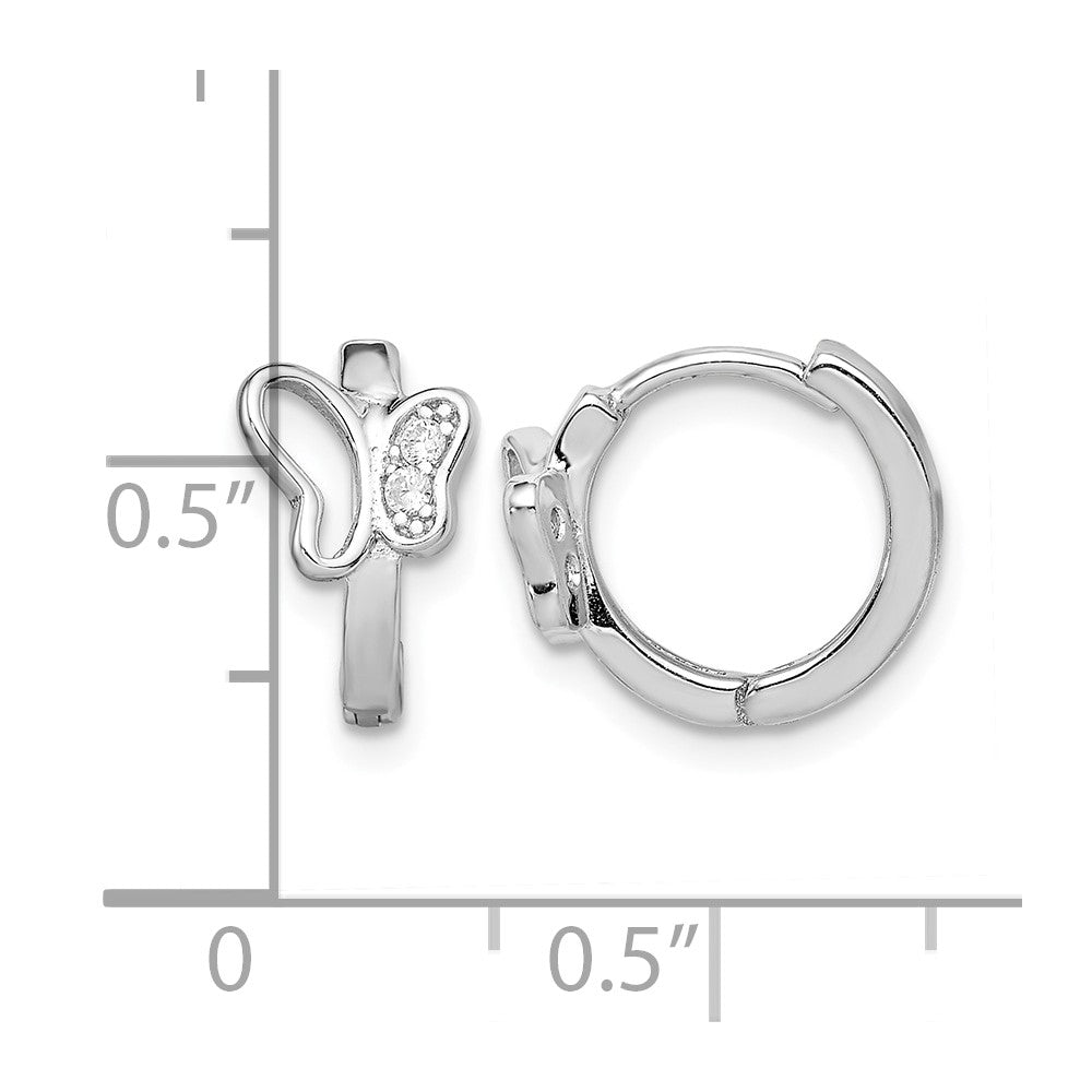 Sterling Silver Rhodium-plated Polished CZ Butterfly Hoop Earrings