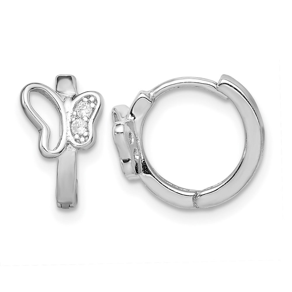 Sterling Silver Rhodium-plated Polished CZ Butterfly Hoop Earrings