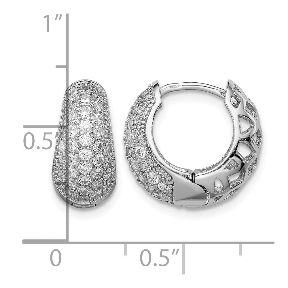 Sterling Silver Rhodium-plated CZ Hinged Hoop Earrings