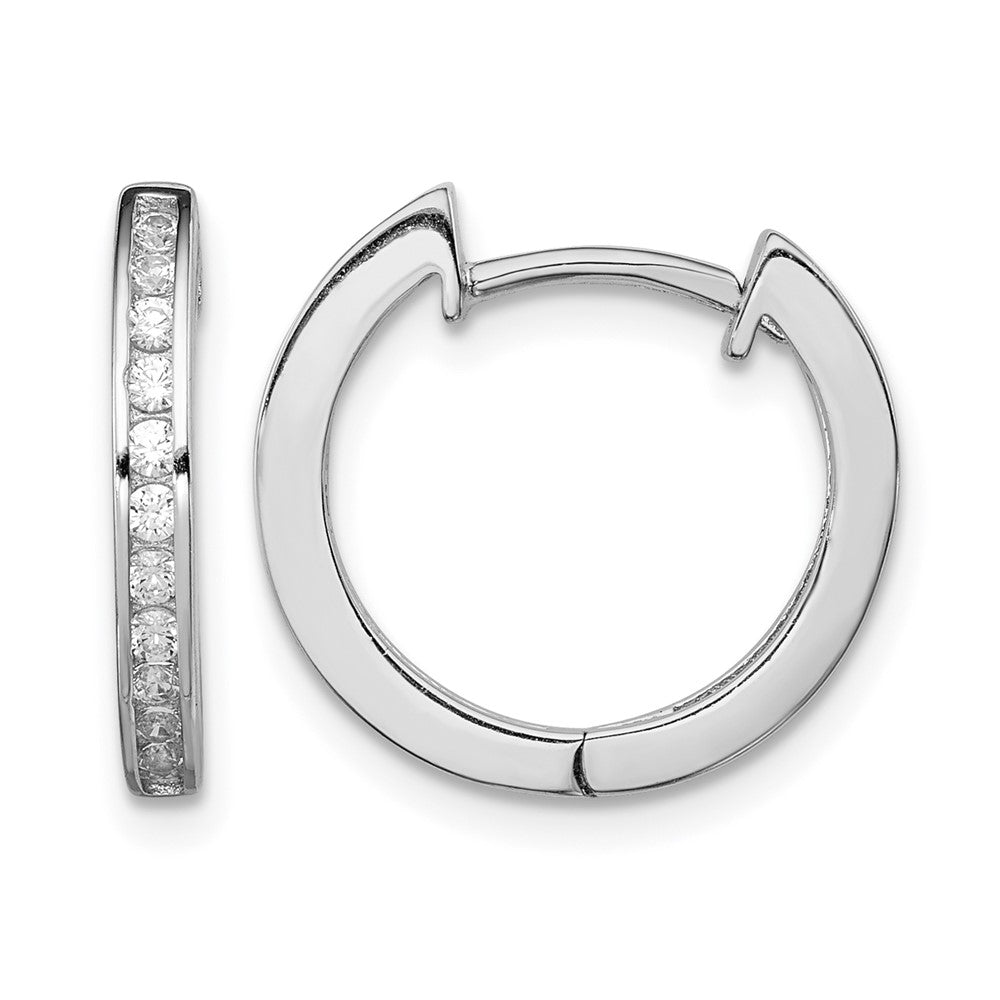 Sterling Silver Rhodium-plated In/Out Pavé Hinged Hoop Earrings