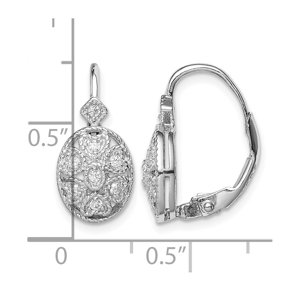 Sterling Silver Rhodium-plated Polished CZ Leverback Earrings
