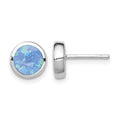 Sterling Silver RH-plated Polished Blue Created Opal Round Stud Earrings