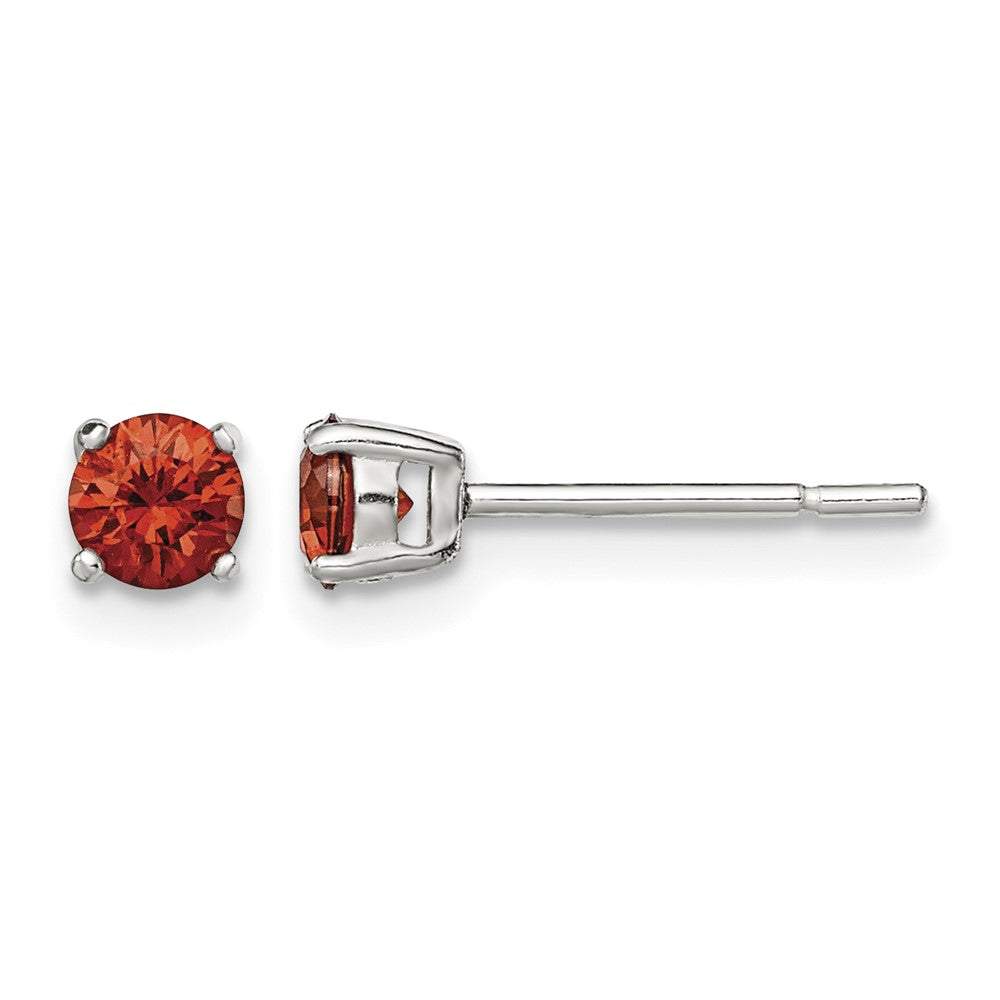 Sterling Silver Polished 4mm Round Red Glass Stud Earrings
