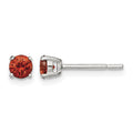 Sterling Silver Polished 4mm Round Red Glass Stud Earrings