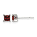 Sterling Silver Polished 4mm Square Red Glass Stud Earrings