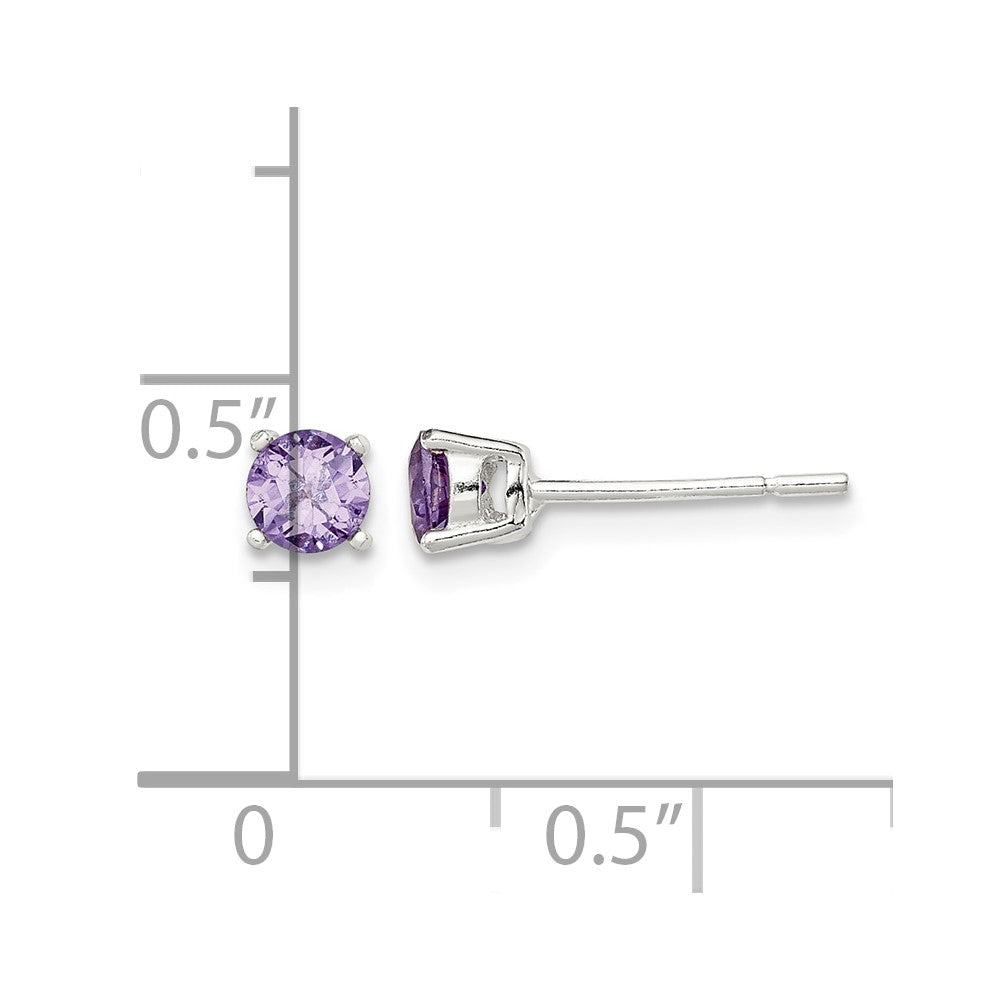 Sterling Silver Polished Round 4mm Purple CZ Stud Earrings