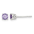 Sterling Silver Polished Round 4mm Purple CZ Stud Earrings