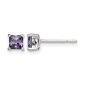 Sterling Silver Polished Square 4mm Purple CZ Stud Earrings