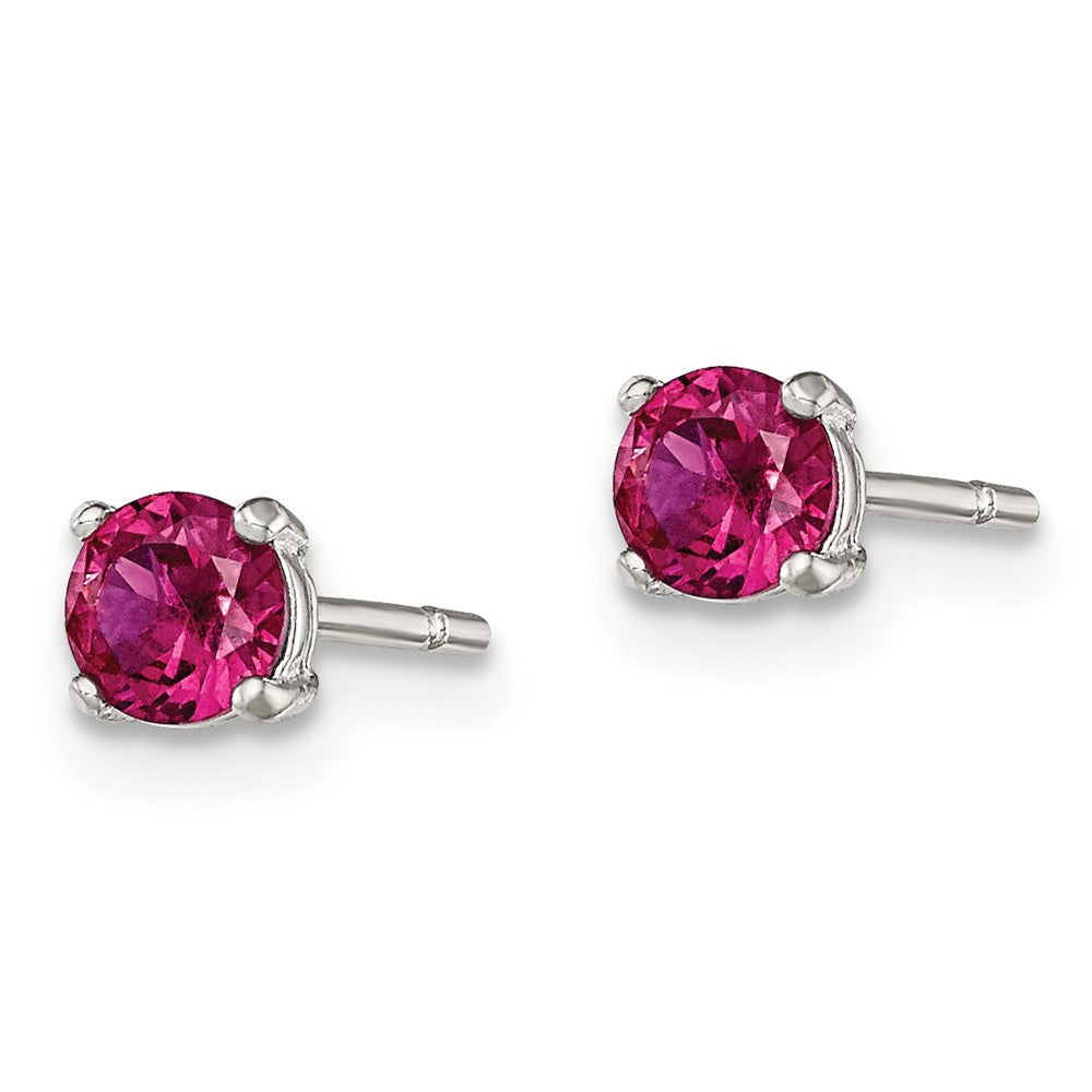 Sterling Silver Polished 4mm Round Dark Red Glass Stud Earrings