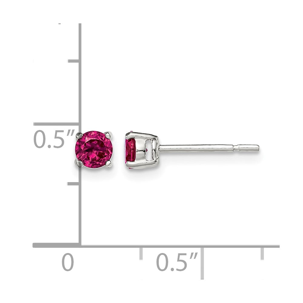 Sterling Silver Polished 4mm Round Dark Red Glass Stud Earrings