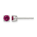 Sterling Silver Polished 4mm Round Dark Red Glass Stud Earrings
