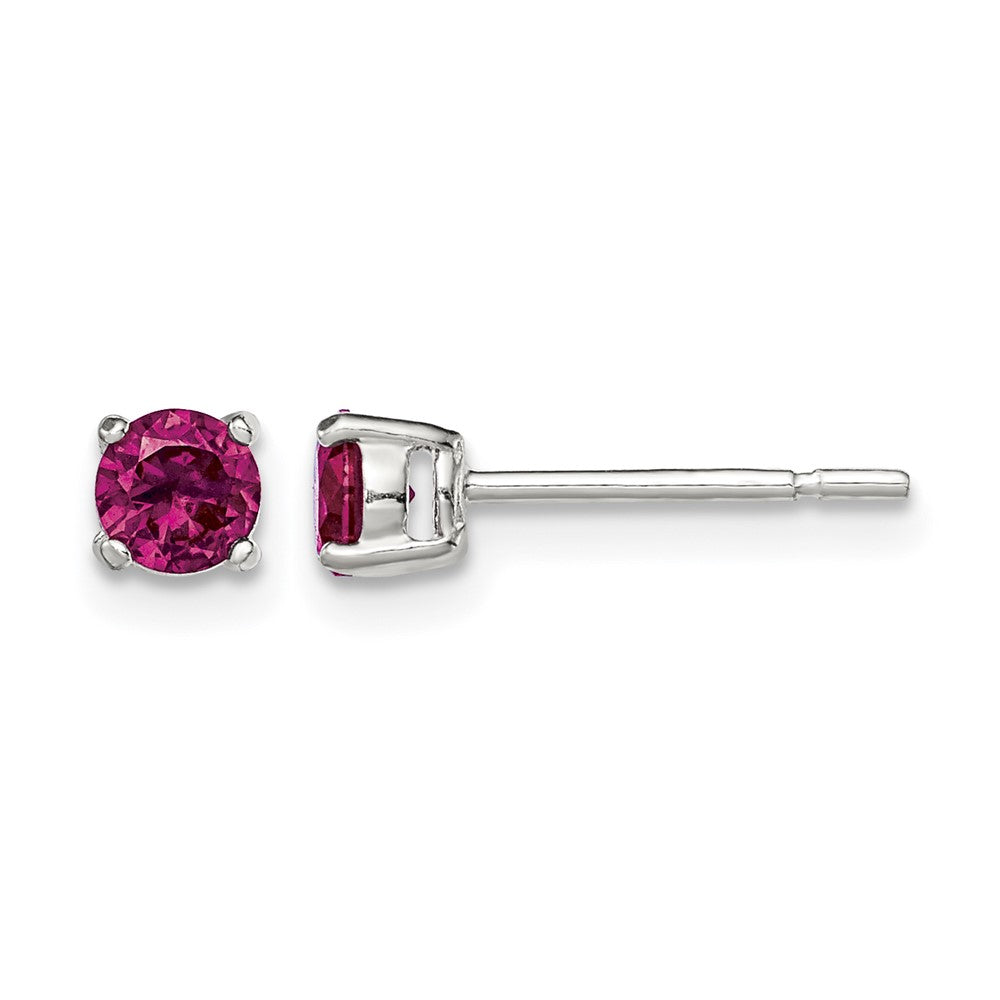 Sterling Silver Polished 4mm Round Dark Red Glass Stud Earrings
