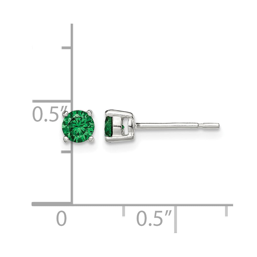 Sterling Silver Polished 4mm Round Green Glass Stud Earrings