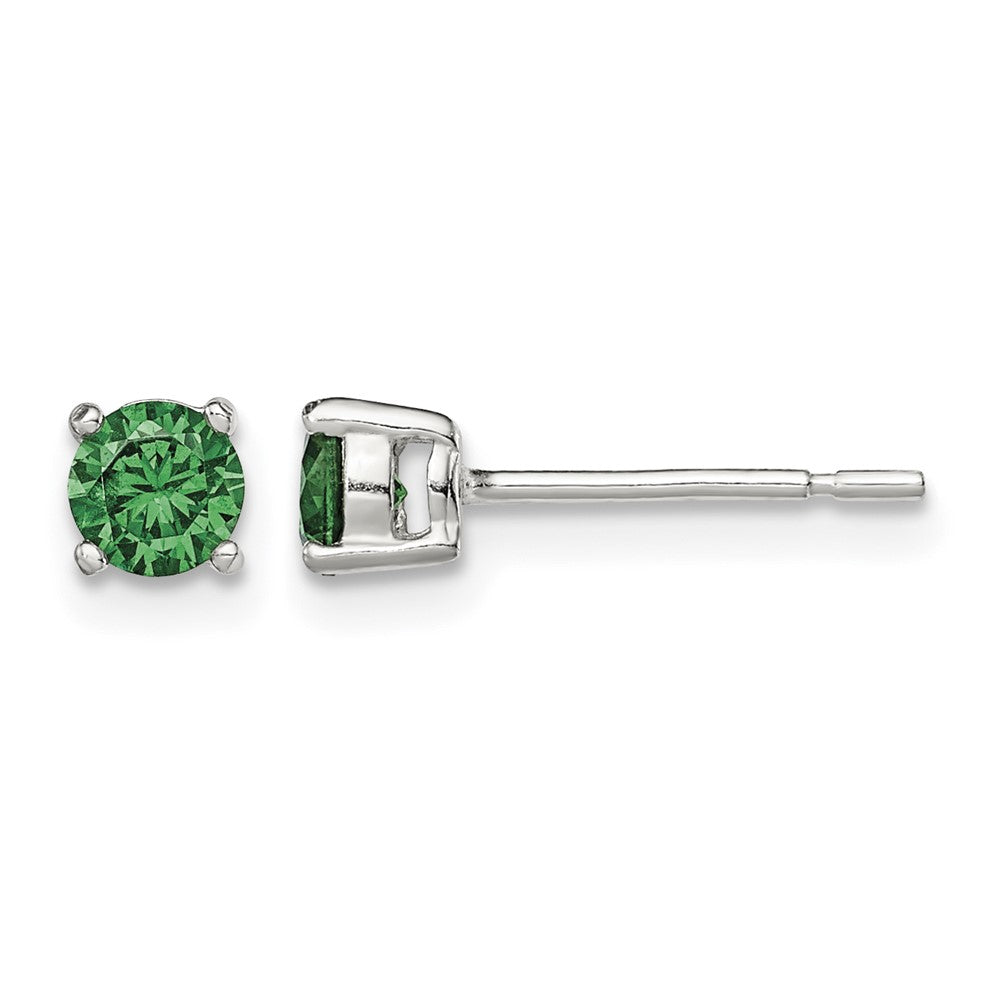 Sterling Silver Polished 4mm Round Green Glass Stud Earrings