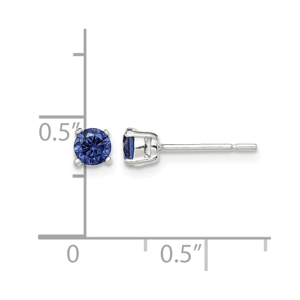 Sterling Silver Polished 4mm Round Dark Blue CZ Stud Earrings