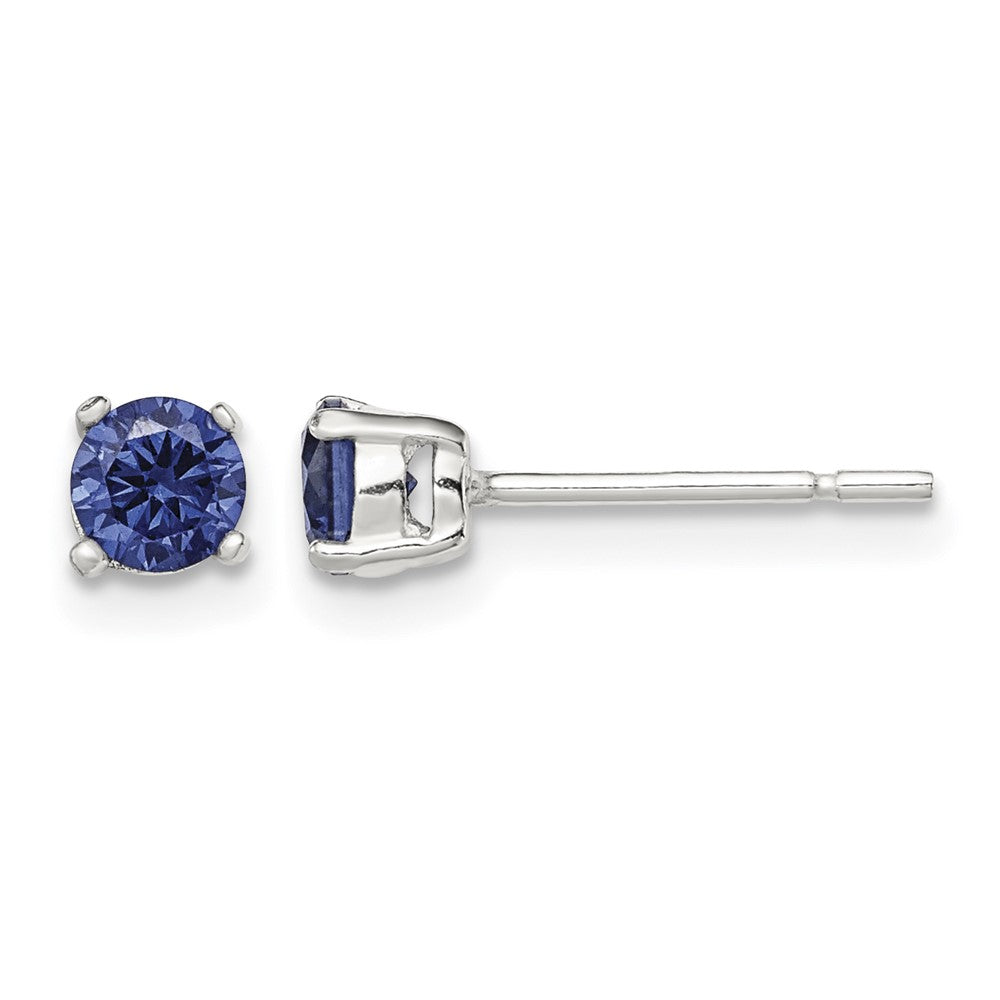 Sterling Silver Polished 4mm Round Dark Blue CZ Stud Earrings