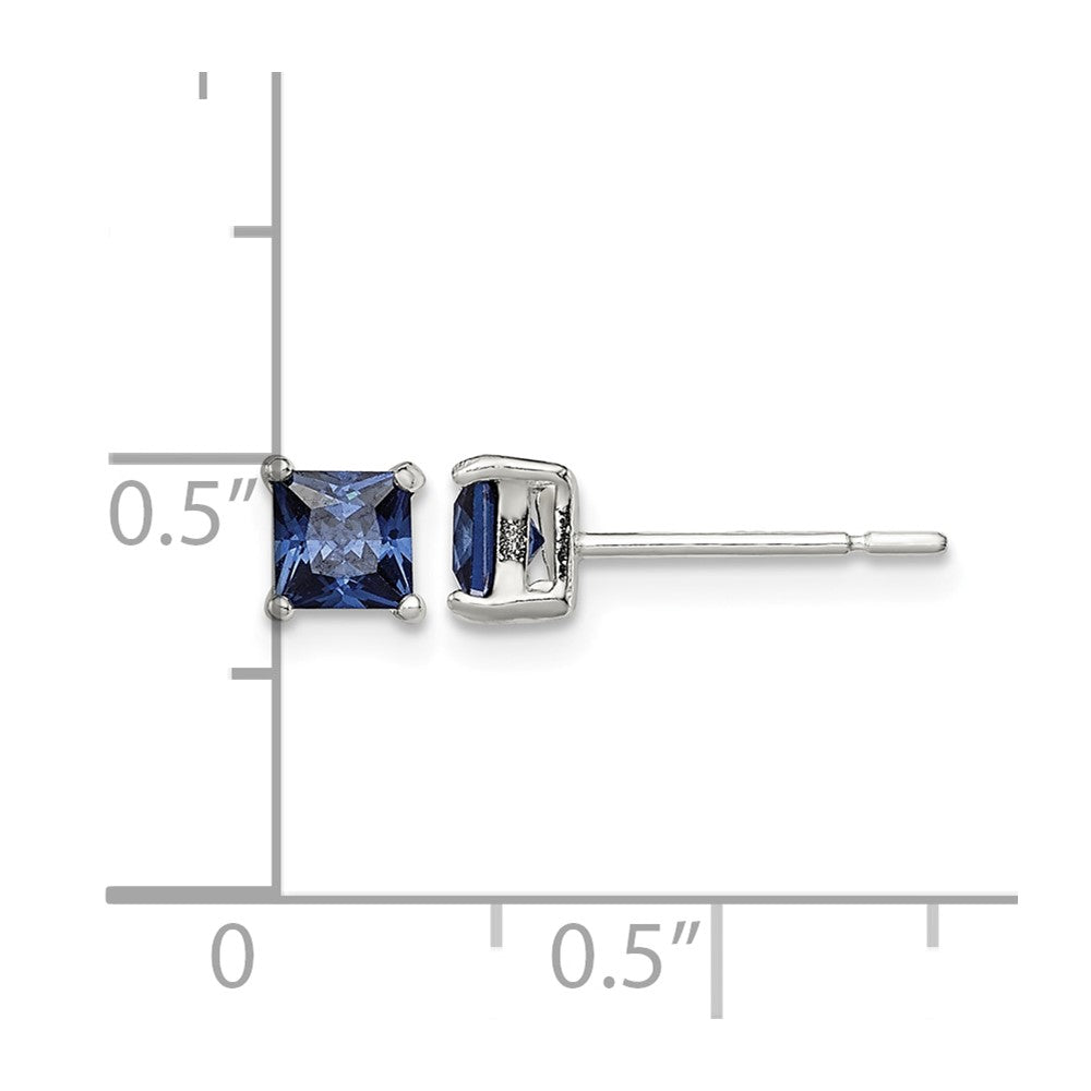 Sterling Silver Polished 4mm Square Dark Blue CZ Stud Earrings
