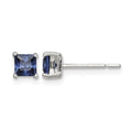 Sterling Silver Polished 4mm Square Dark Blue CZ Stud Earrings