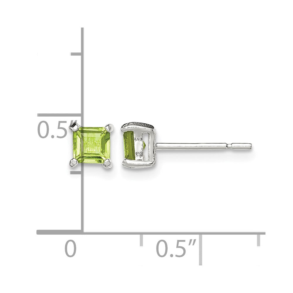 Sterling Silver Polished 4mm Square Light Green CZ Stud Earrings