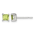 Sterling Silver Polished 4mm Square Light Green CZ Stud Earrings