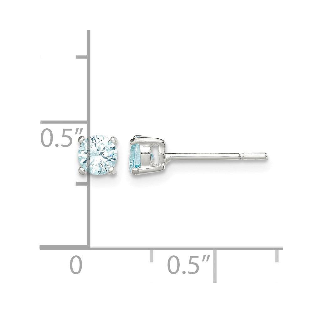 Sterling Silver Polished 4mm Round Light Blue CZ Stud Earrings