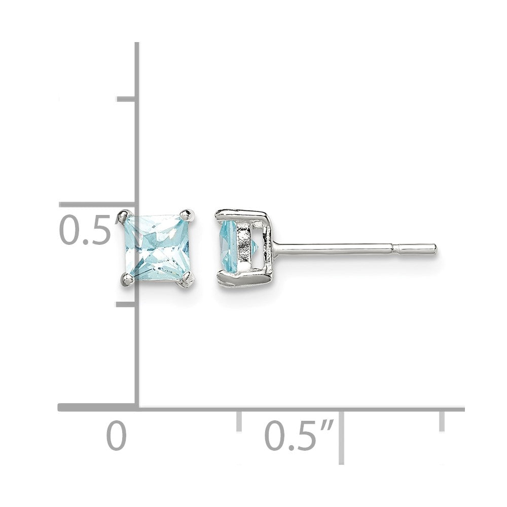 Sterling Silver Polished 4mm Square Light Blue CZ Stud Earrings