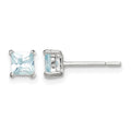 Sterling Silver Polished 4mm Square Light Blue CZ Stud Earrings