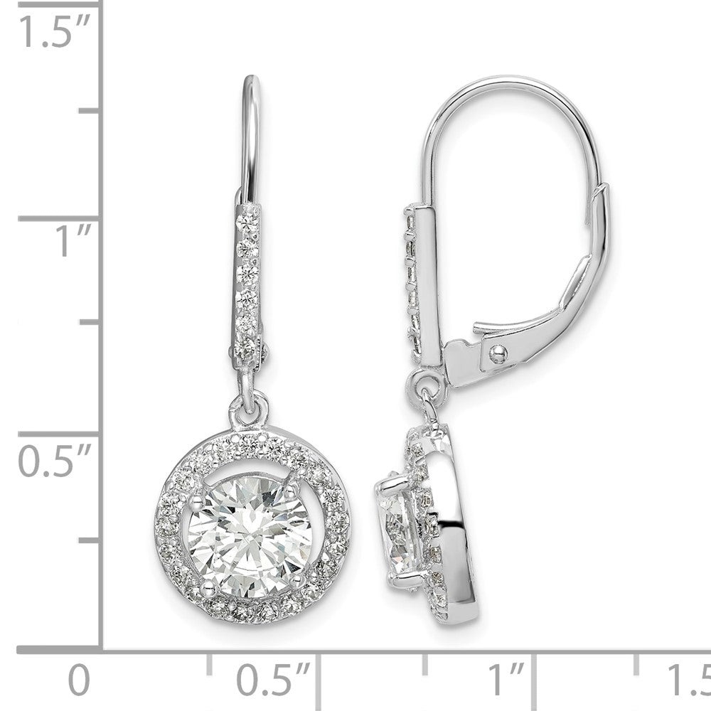 Sterling Silver Rhodium-plated Polished Leverback CZ Earrings