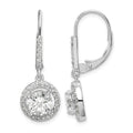 Sterling Silver Rhodium-plated Polished Leverback CZ Earrings