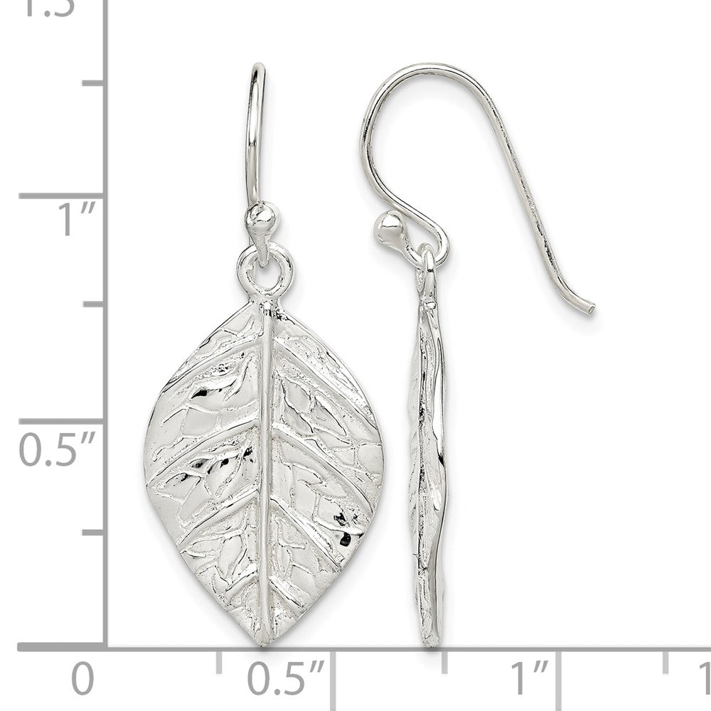 Sterling Silver Leaf Textured Dangle Earrings