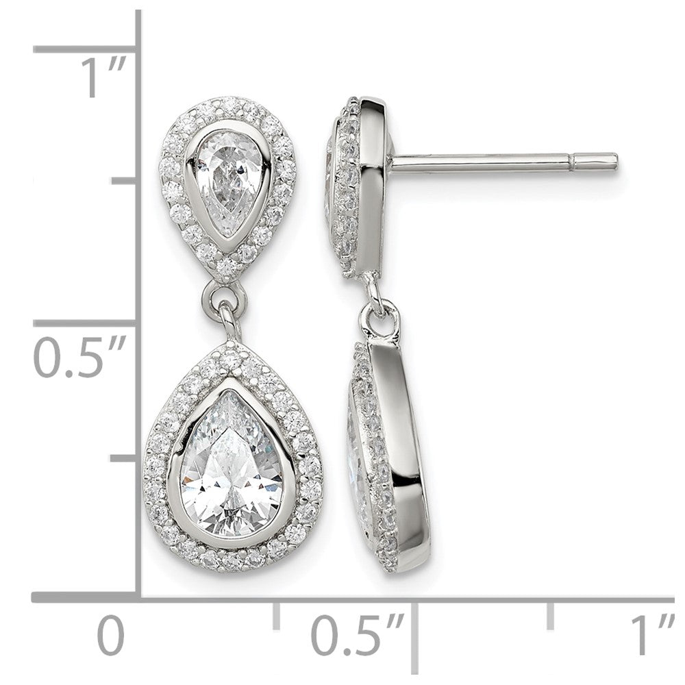 Sterling Silver Rhodium-plated Polished CZ Pear Halo Post Dangle Earrings