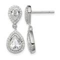 Sterling Silver Rhodium-plated Polished CZ Pear Halo Post Dangle Earrings