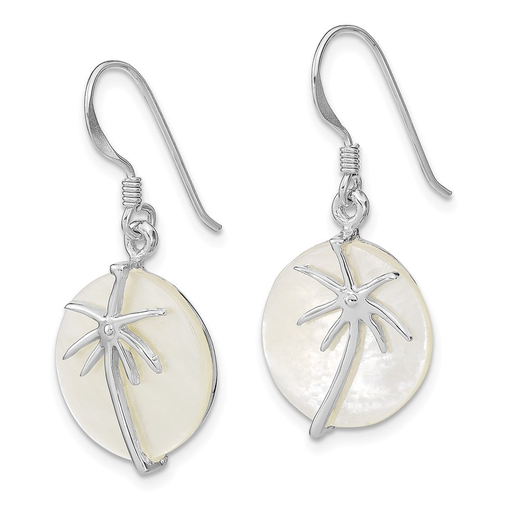 Sterling Silver Rhodium-plated Polished MOP Palm Tree Earrings