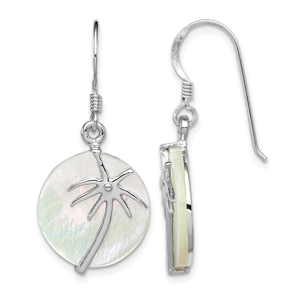 Sterling Silver Rhodium-plated Polished MOP Palm Tree Earrings