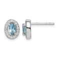 Sterling Silver Rhod-plated w/ Light Blue and White CZ Oval Earrings
